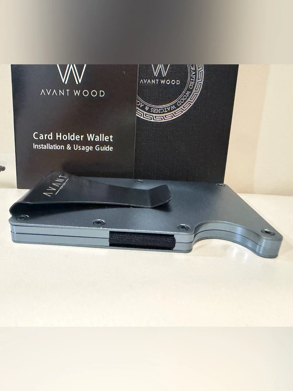 NEW Avant Wood Metal Card & Money Clip Wallet in Metallic Gray and Black